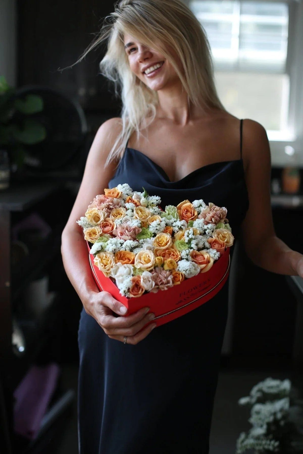 Heart box with mix flowers