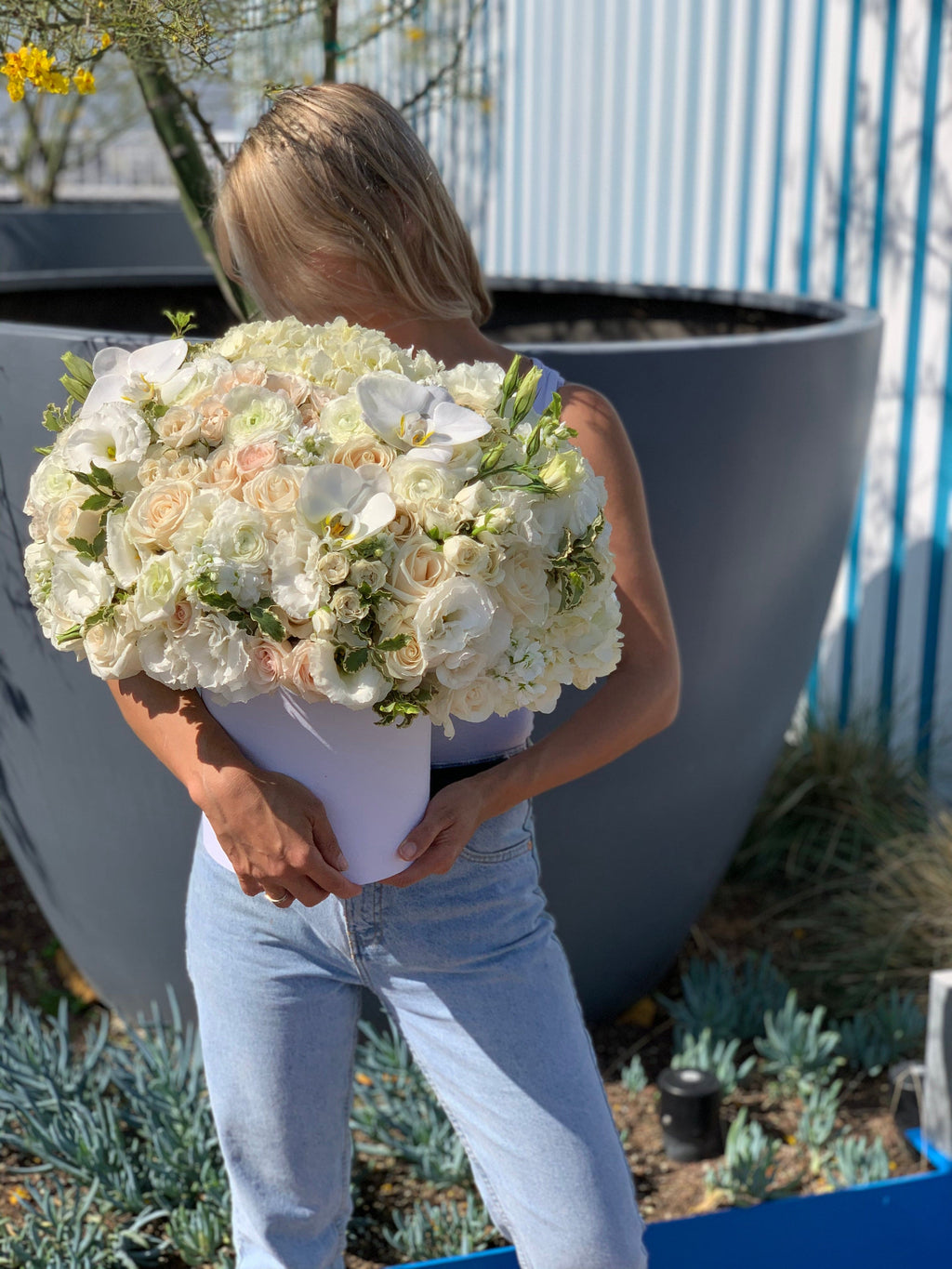Caja N.23 Arreglo blanco con hermosas orquídeas