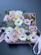 Gift box Flowers and macaroons