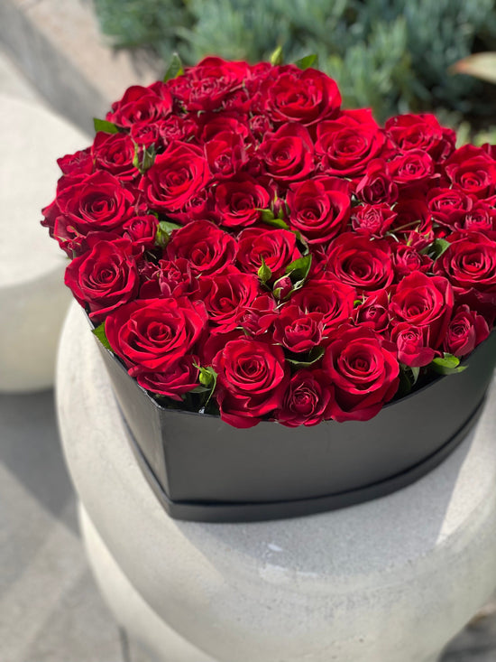 Heart box with red roses