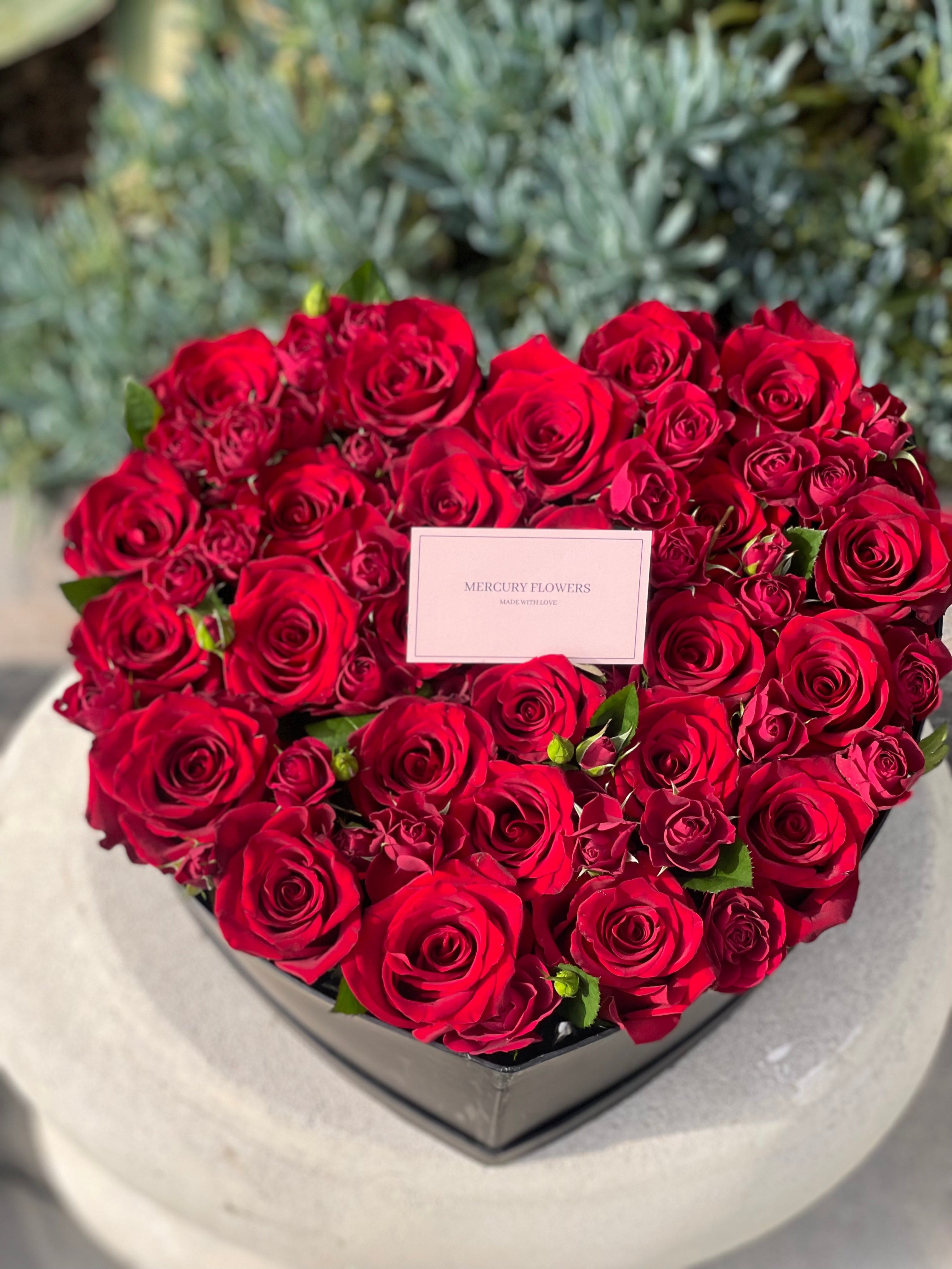 Heart box with red roses