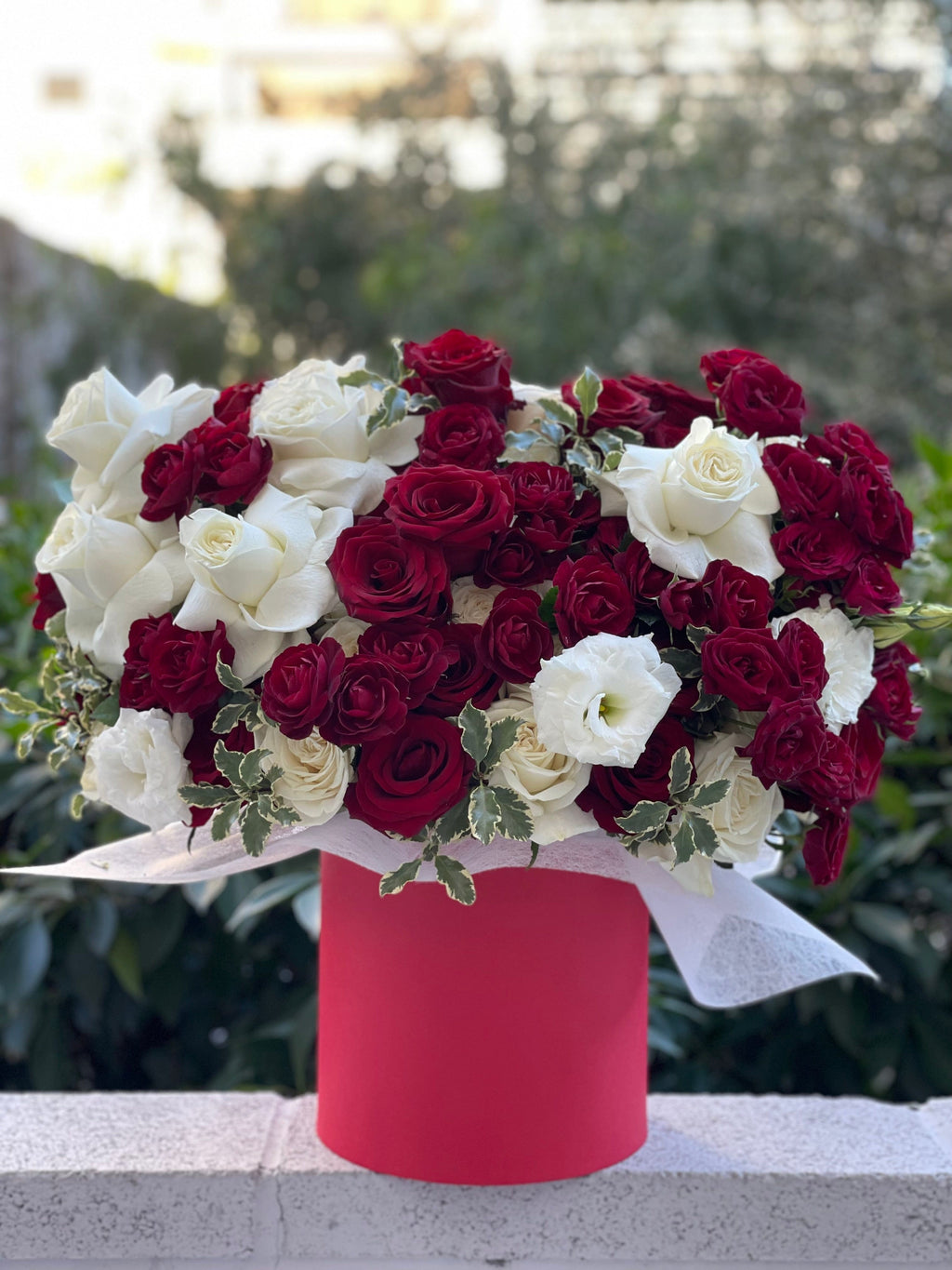 Mix of white and red roses