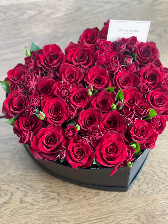 Heart box with red roses