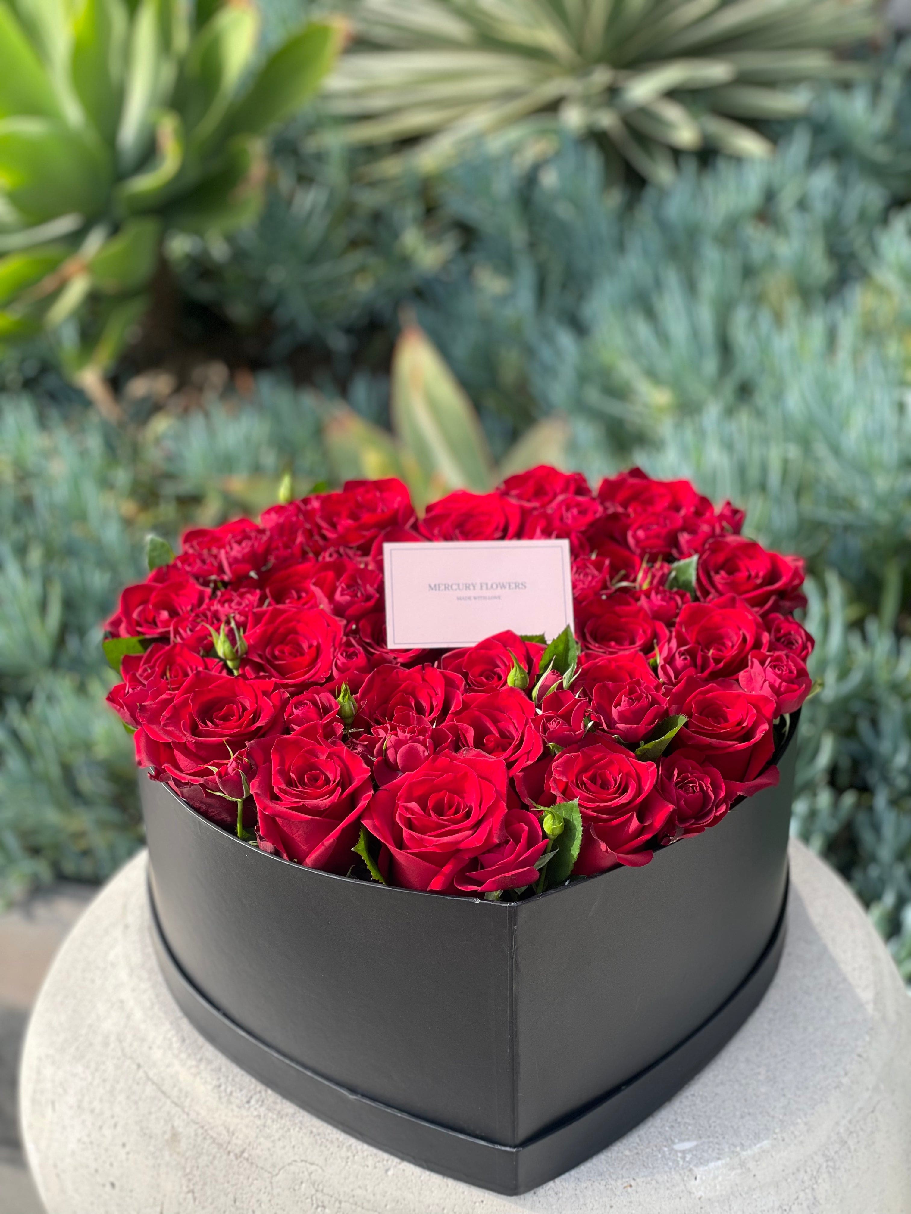 Heart box with red roses