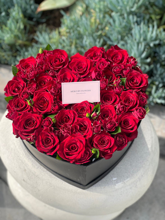 Heart box with red roses