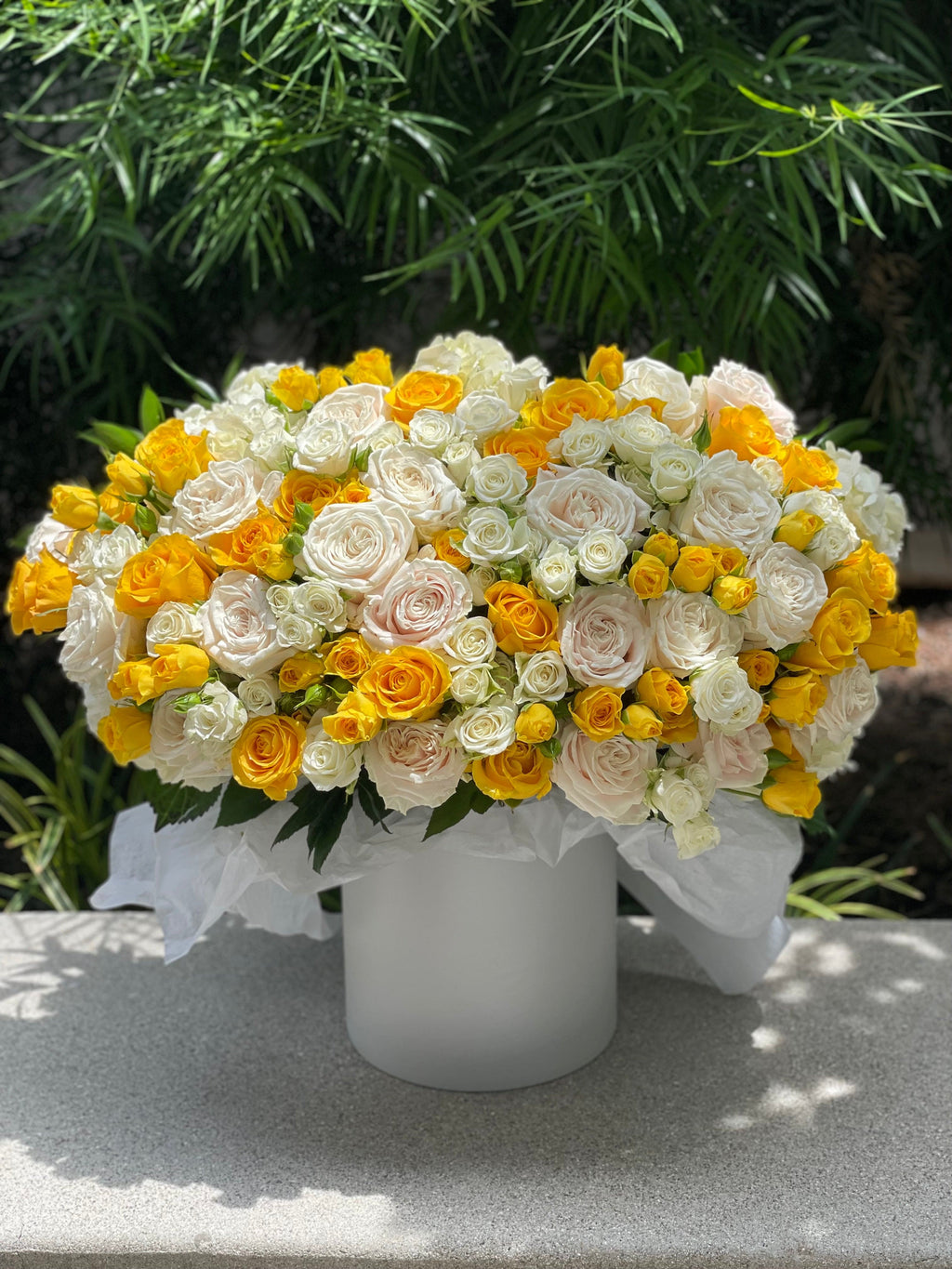 Sunshine Flower Box – Yellow & White Roses