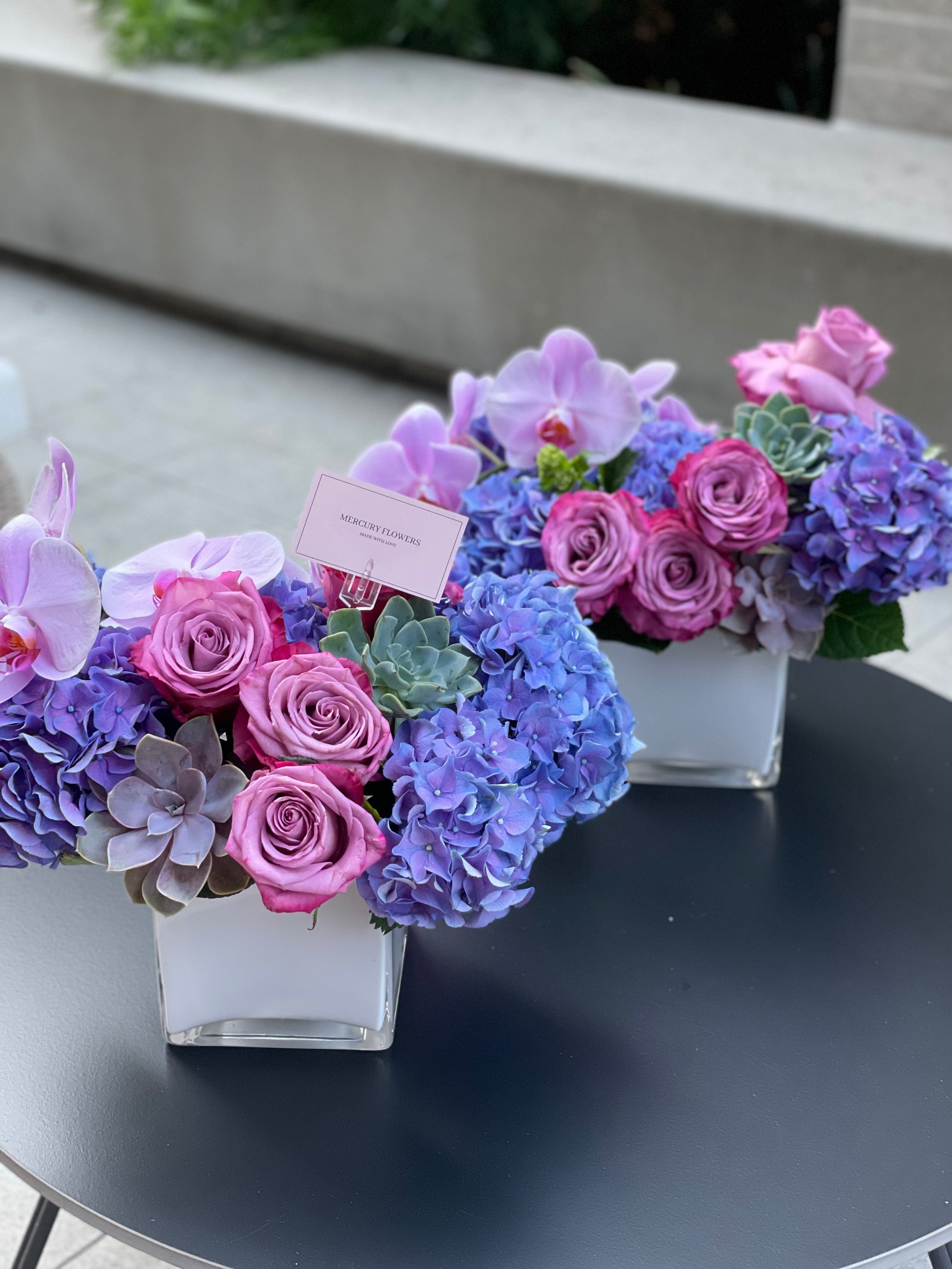 Orchid & Succulent Glass Vase Arrangement