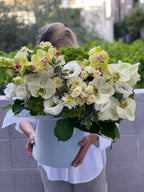 Caja de verano con orquídeas limón