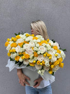 Sunshine Flower Box – Yellow & White Roses