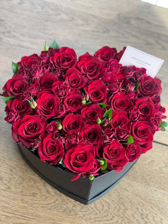Heart box with red roses