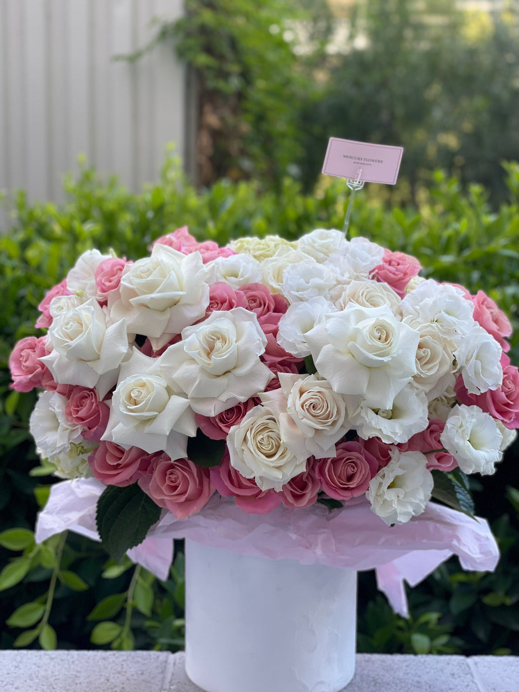 Mezcla de rosas blancas y rosas